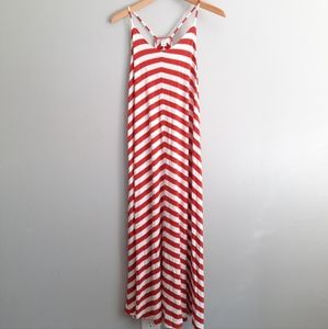 Old Navy White & Red Striped Racerback Dress